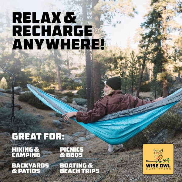 Wise Owl Outfitters Camping Hammock – 500lbs Portable Hammock with Tree Straps - Travel, Backpacking, Hiking, Outdoors Camping Gear - Single or Double - Image 7